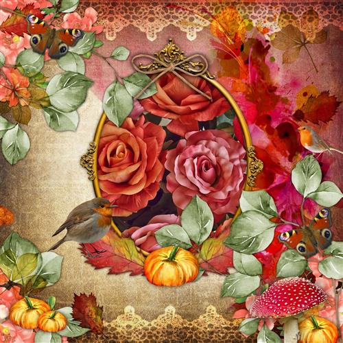 20 kleine Cocktailservietten Odette - Rosen in herbstlicher Umgebung 25x25cm