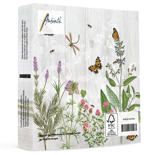 20 Servietten Herb Garden - Kräuter an Holzwand 33x33cm