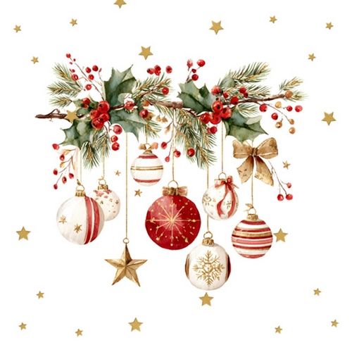 20 Servietten Branche Festive - Zauberhafte Weihnachtskugeln 33x33cm