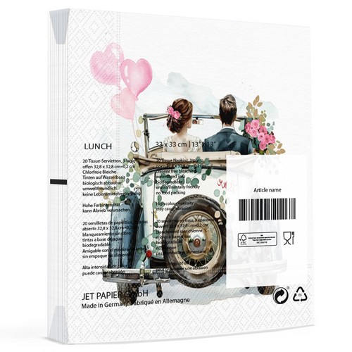 20 Servietten Journey into Happiness - Paar im Hochzeitsauto 33x33cm