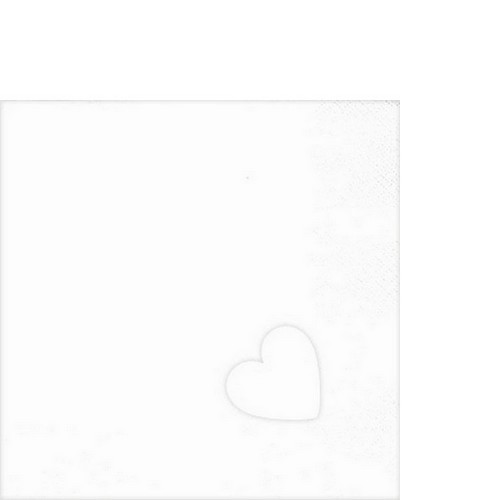 20 Cocktailservietten Punched Heart Perl Effect white - weiß mit ausgestanztem Herz 25x25cm