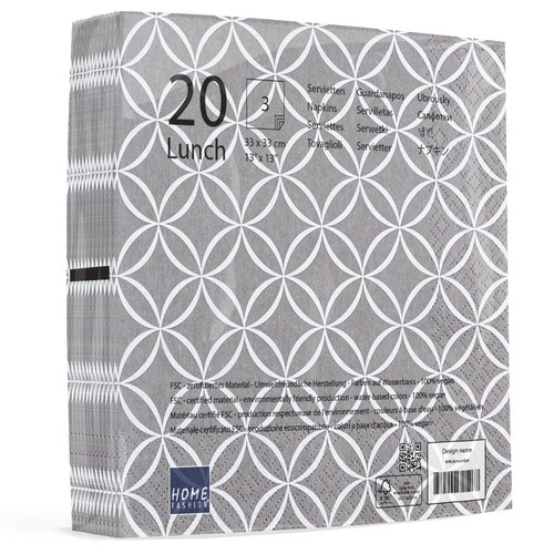 20 Servietten Circles grey - Kreise im Verbund grau 33x33cm