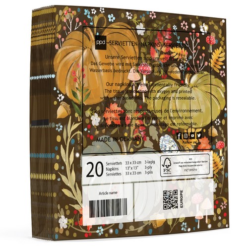 20 Servietten Pumpkin Aurelia - Moderne Herbstelemente 33x33cm