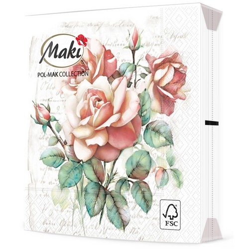 20 Servietten Subtle Classic Roses - Klassische Rosen mit Blätter 33x33cm