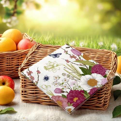 20 kleine Cocktailservietten Spring Moment - Wiese voller Blumenvielfalt 25x25cm