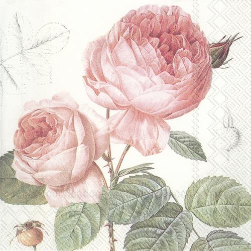 20 Servietten Elisabeth - Einzelne Rosen rosa 33x33cm