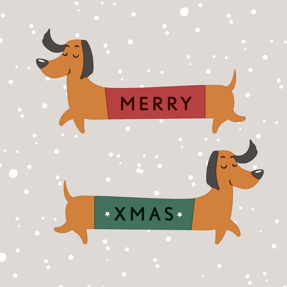 20 Servietten Merry Dachshund - Dackel wünschen frohe Weihnachten 33x33cm