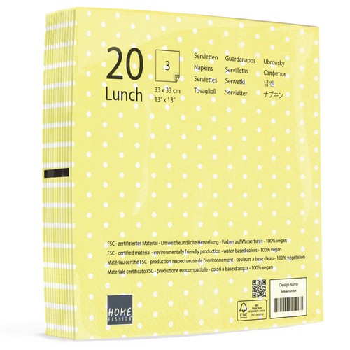 20 Servietten Mini Dots yellow/white - Mini-Punkte gelb/weiß 33x33cm