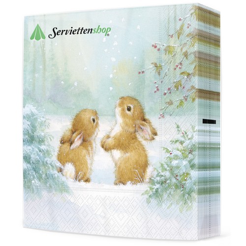 20 Servietten Rabbits loves  Snow - Hasen spielen im Schnee 33x33cm
