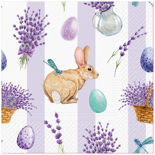 20 Servietten Lavender Egg - Hase an Lavendel 33x33cm