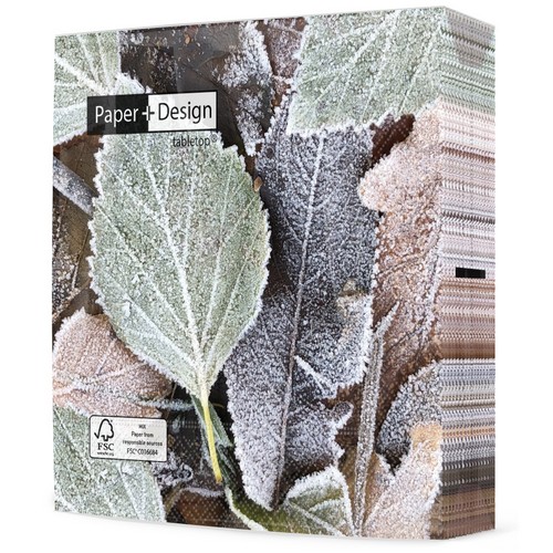 20 Servietten Winter leaves - Gefrorene Naturblätter 33x33cm