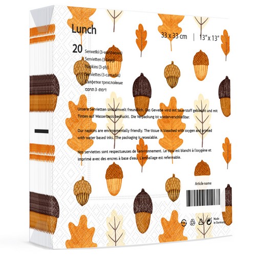 20 Servietten Happy Oak - Eichel-Muster 33x33cm