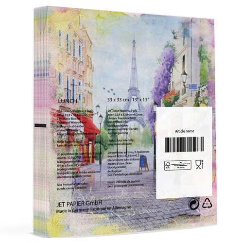 20 Servietten Quartier Marais en Paris - Straße zum Eiffelturm 33x33cm
