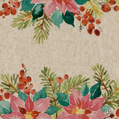 25 Servietten nachhaltig Floral Joy - Weihnachtliche Blumen, Zweige und Beeren 33x33cm