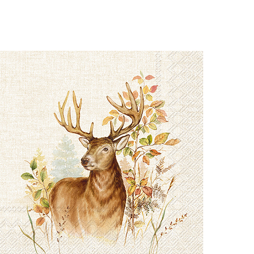 20 kleine Cocktailservietten Hunted Deer cream - Naturausschnitt Hirsch 25x25cm