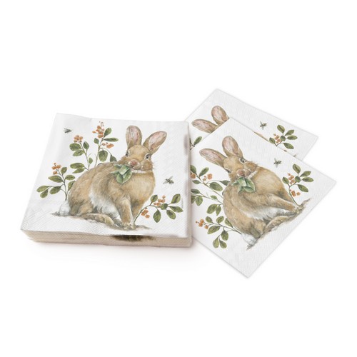 20 Servietten Garden Bunny - Hase kaut Blätter 33x33cm