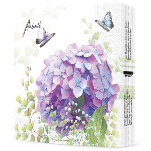 20 Servietten Hydrangea ball - Große lila Hortensie  33x33cm