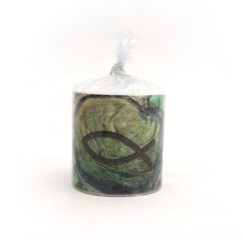 Kerze rund Ichthys in wood Ø 8cm, Höhe 7,5cm