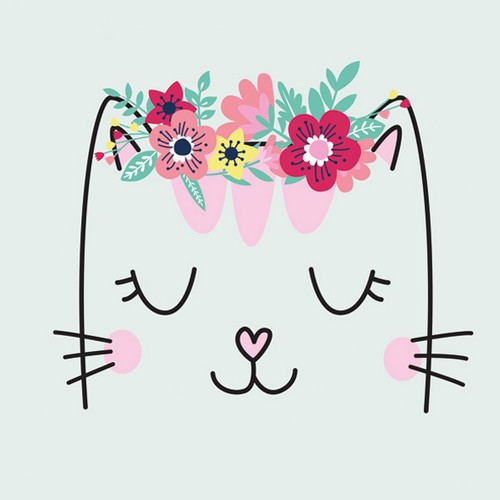 20 Servietten Smiling Cat with Flowers Wreath - Niedliche Katze mit Blumenkranz 33x33cm
