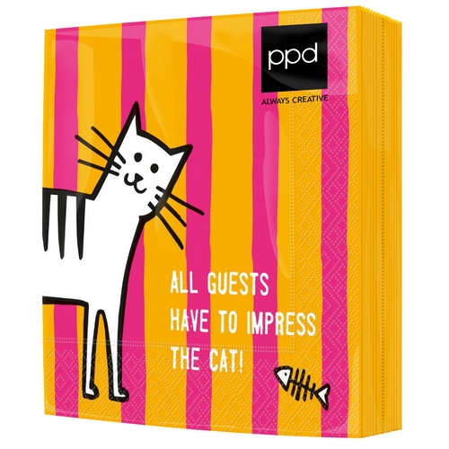 20 Servietten Impress the Cat orange - Gast beeindruckt Katze 33x33cm