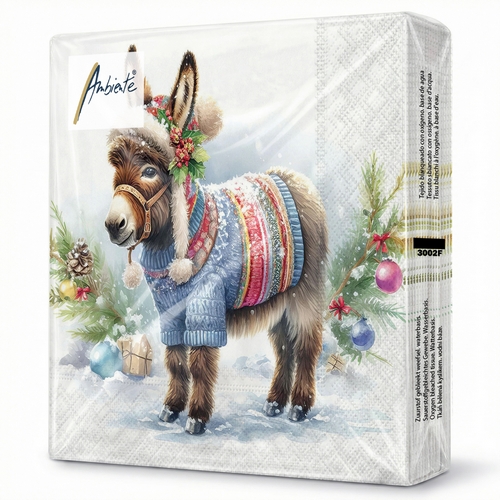 20 Servietten Wooly Donkey - Niedlicher Esel mit Wollbekleidung 33x33cm