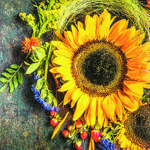 20 Servietten Sunny Autumn - Sonnenblume im Naturgesteck 33x33cm