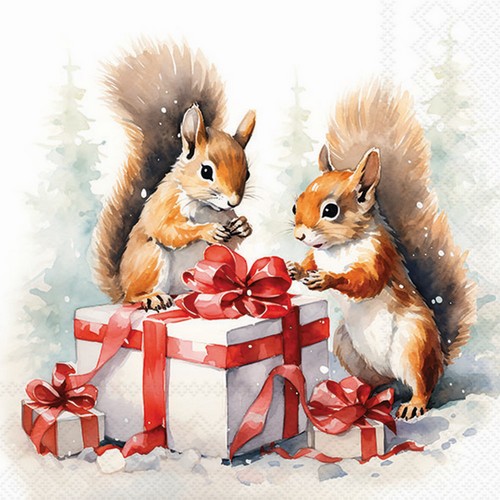 20 Servietten Great Gift - Eichhörnchen am Weihnachtsgeschenk 33x33cm