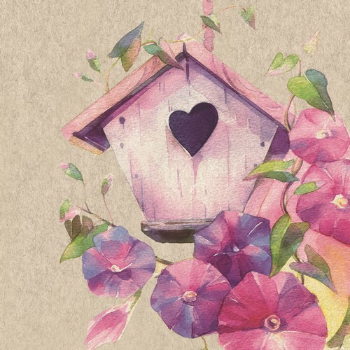 20 Servietten nachhaltig Lovely home - Vogelhaus an Blumen 33x33cm
