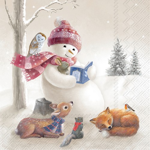20 Servietten Bedtime Stories - Schneemann liest den Tieren vor 33x33cm