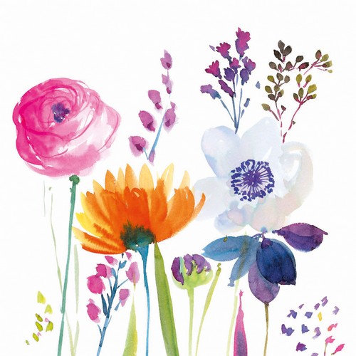 20 Servietten Spring Field - Einzelne Blumen einer Wiese 33x33cm
