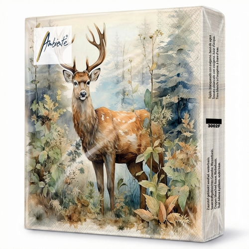 20 Servietten Deer in the Woods - Hirsch im Vinatge-Wald 33x33cm