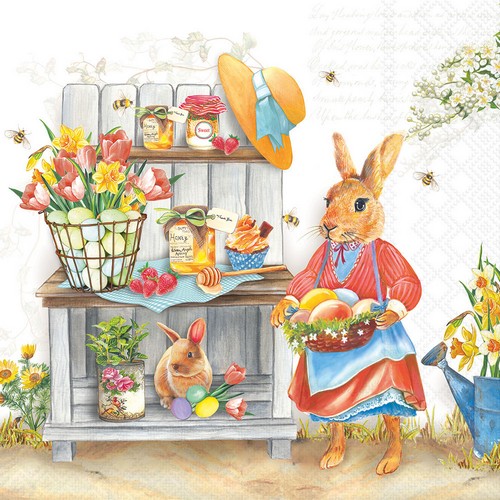 20 Servietten Easter Kitchen  - Hase an Vorratsschrank 33x33cm