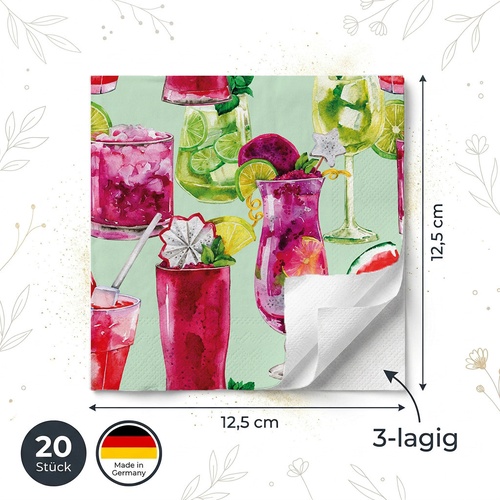 20 kleine Cocktailservietten Colourful cheers - Erfrischungsgetränke 25x25cm