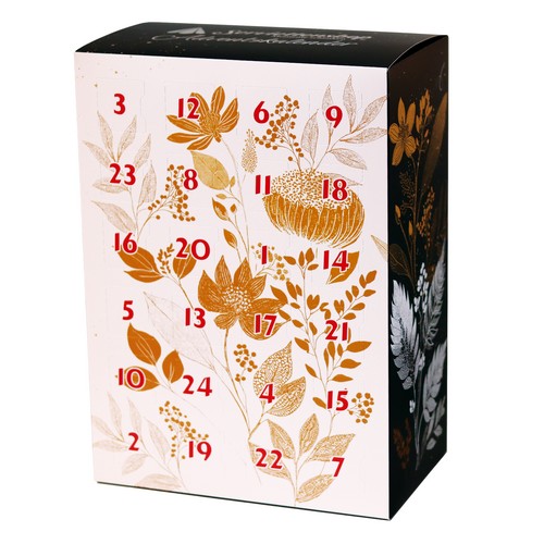 Adventskalender Servietten Elegant Flowers - Elegante Blumen gold-schwarz mit 72 Vintage-Servietten 33x33cm