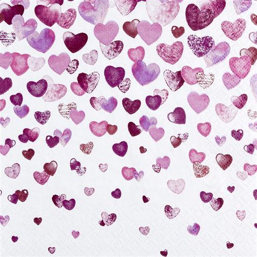 20 Servietten Lovely Hearts - Rosa Herzregen 33x33cm