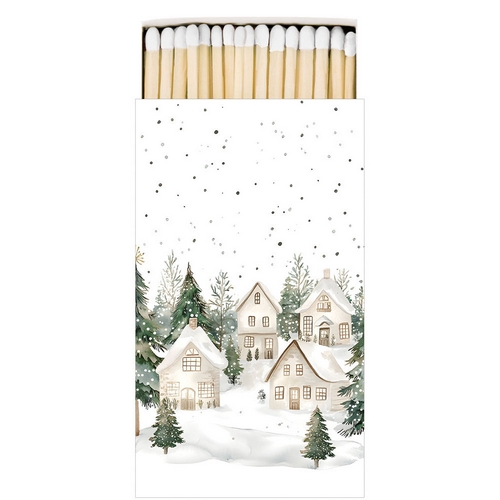 Kaminhölzer 45er Box Snowy Houses - Weiße Winterhäuser im Wald 11x6,3cm