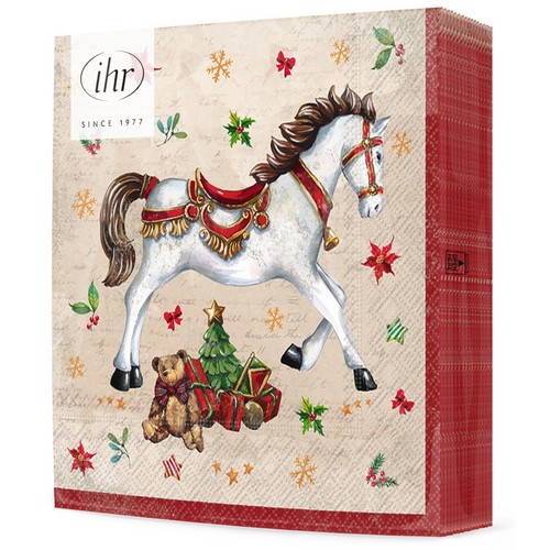 20 Servietten Festive Horse - Pferd an Weihnachtssymbole 33x33cm
