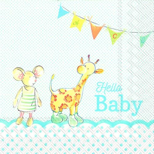 RP 20 Servietten Hello Baby light blue - Hallo Baby blau 33x33cm