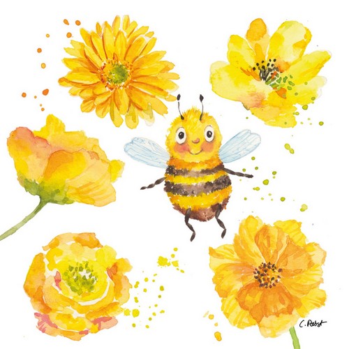 20 Servietten Hey Bee - Lustige Biene an gelben Blüten 33x33cm