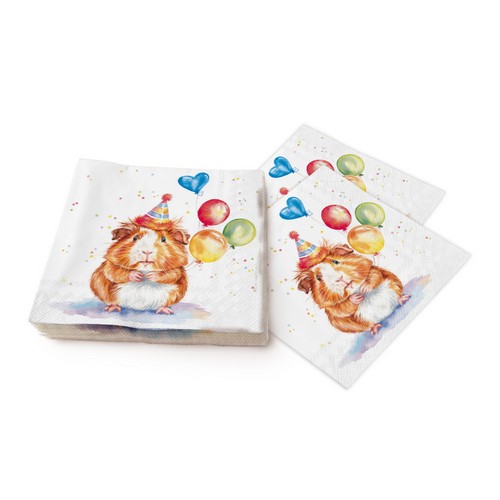 20 Servietten Birthday Kalli - Hamster mit Luftballons 33x33cm
