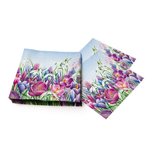 20 Servietten Crocus light blue - Krokus und Schneeglöcken blau 33x33cm