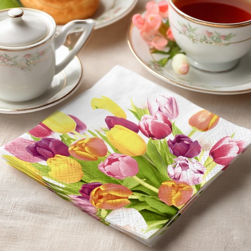 20 kleine Cocktailservietten Beautiful Tulips - Farbenfrohe Tulpen 25x25cm
