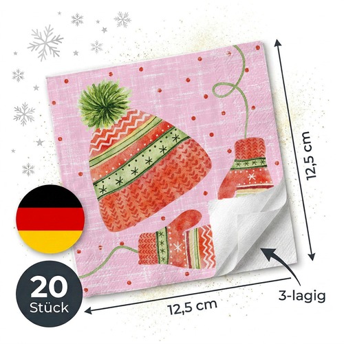 20 kleine Cocktailservietten Arctic warmth - Warme Bekleidung 25x25cm