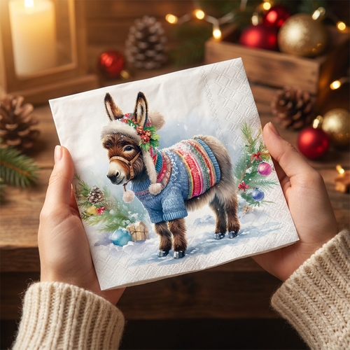 20 Servietten Wooly Donkey - Niedlicher Esel mit Wollbekleidung 33x33cm