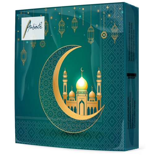 20 Servietten Mosque on crescent Moon  - Moschee im Mond auf grün 33x33cm
