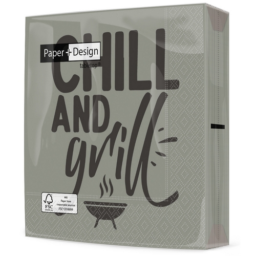 20 Servietten Chill & grill - Chill and Grill auf grau 33x33cm