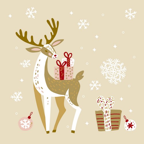 20 Servietten Xmas Deer - Hirsch im Schneegestöber 33x33cm