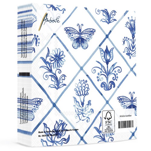 20 Servietten Diamond shaped Tiles - Fliesenmuster mit Blumen und Tieren 33x33cm