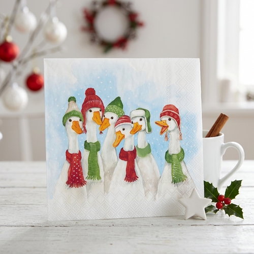 20 Servietten Edgar & Friends - Enten mit Schal und Mütze 33x33cm