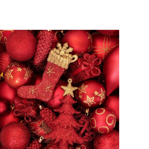 20 kleine Cocktailservietten Red Balls - Rote Weihnachtsanhänger 24x24cm